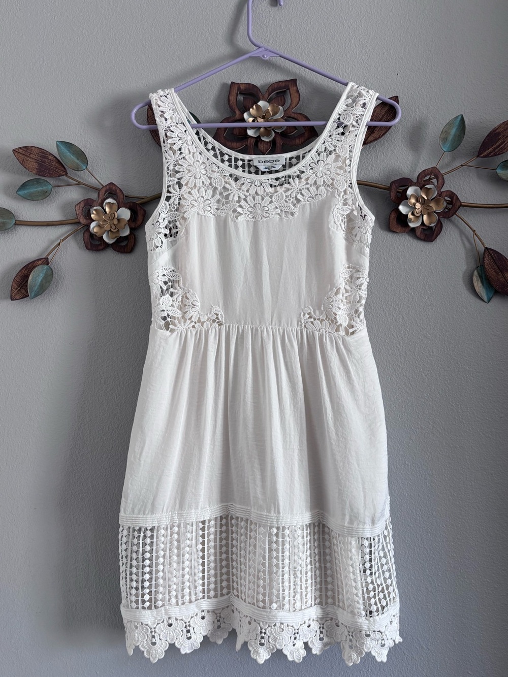 bebe White Crochet Lace Mini Dress